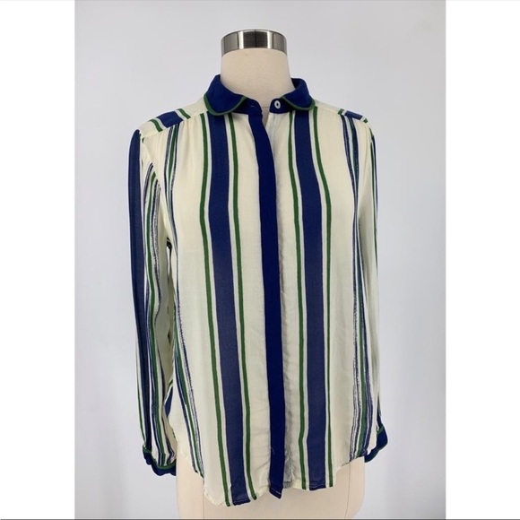 Anthropologie Maeve Rayon Long Sleeve Button Down Striped Blouse - Picture 1 of 7